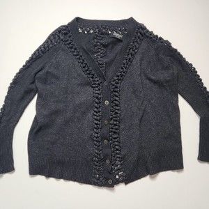 AllSaints Weave Detail Cardigan Sweater Women Size 6 Dark Gray G Spit Alfields